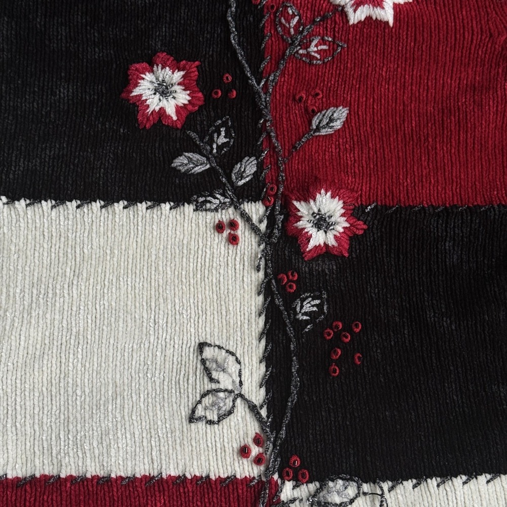 Alfred Dunner Sweater Womens 2X Black Patchwork Floral Embroidered Beaded Lined - Picture 3 of 8